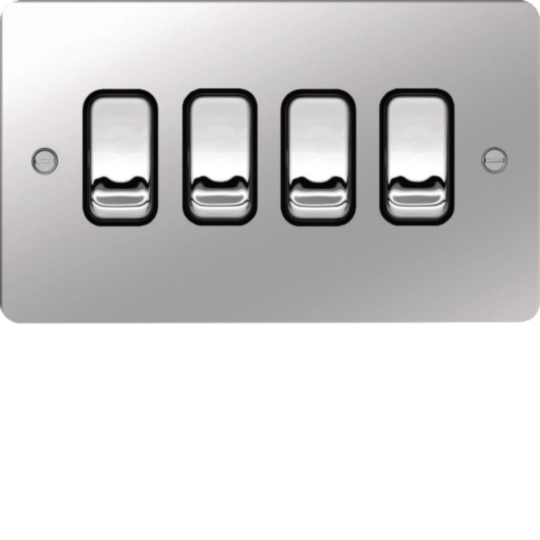 WFPS42PSB - 10AX 4 Gang 2 Way Wall Switch Polished Steel Black Insert
