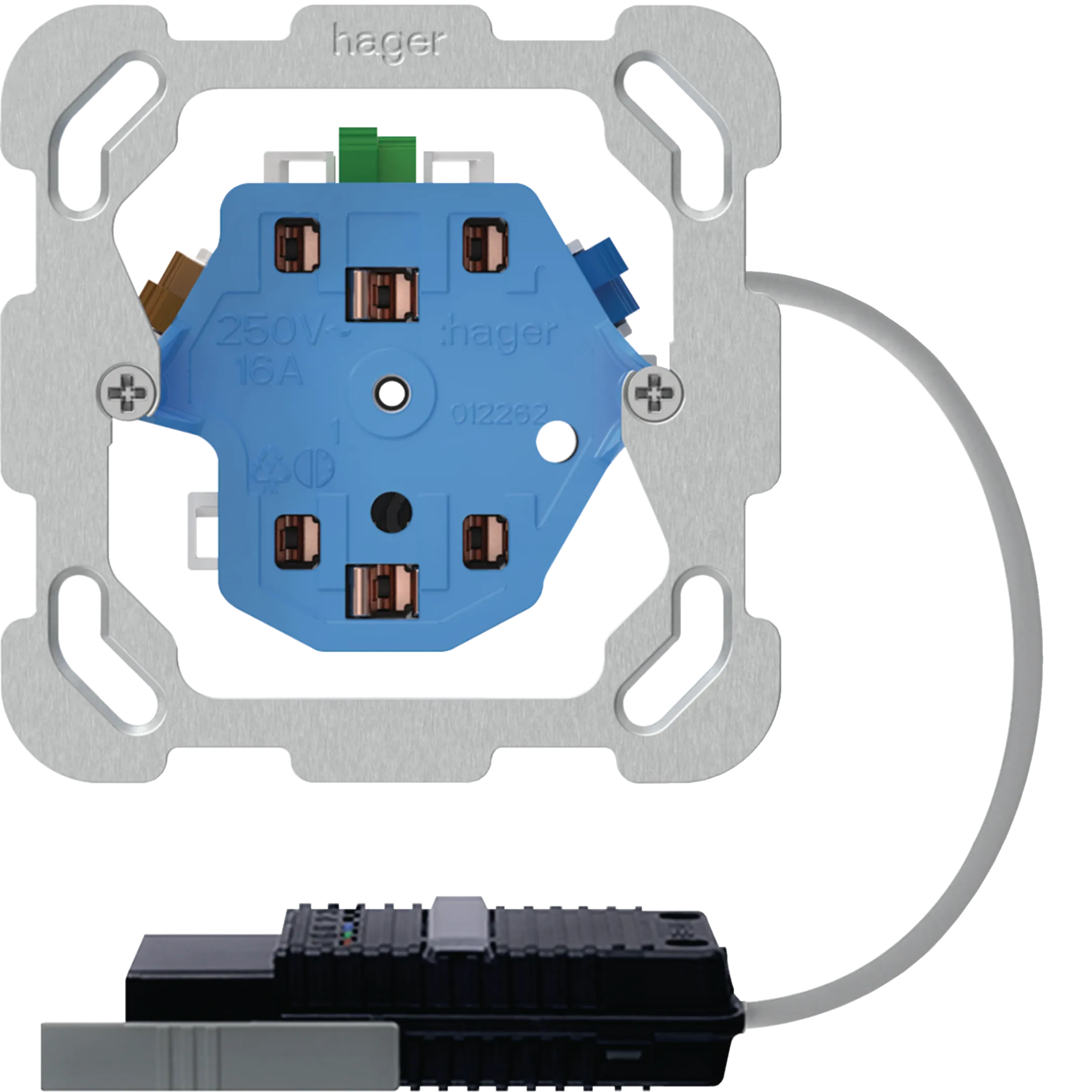 WH227123K - Prise INC 2×type 13/23 Hager, L3, adaptateur câble rond