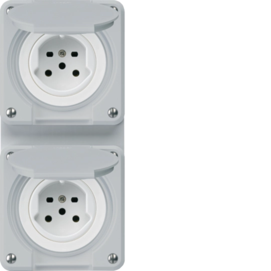 WH36911703C - UP-Kombi 2×1 HA robusto 2×Typ 15 mit Steckklemmen mit Klappdeckel grau