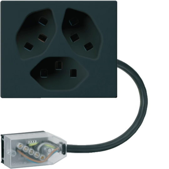 WH37687405D - Prise INC 3×type 23 Hager FLF pour câble plat Technofil L2 noir