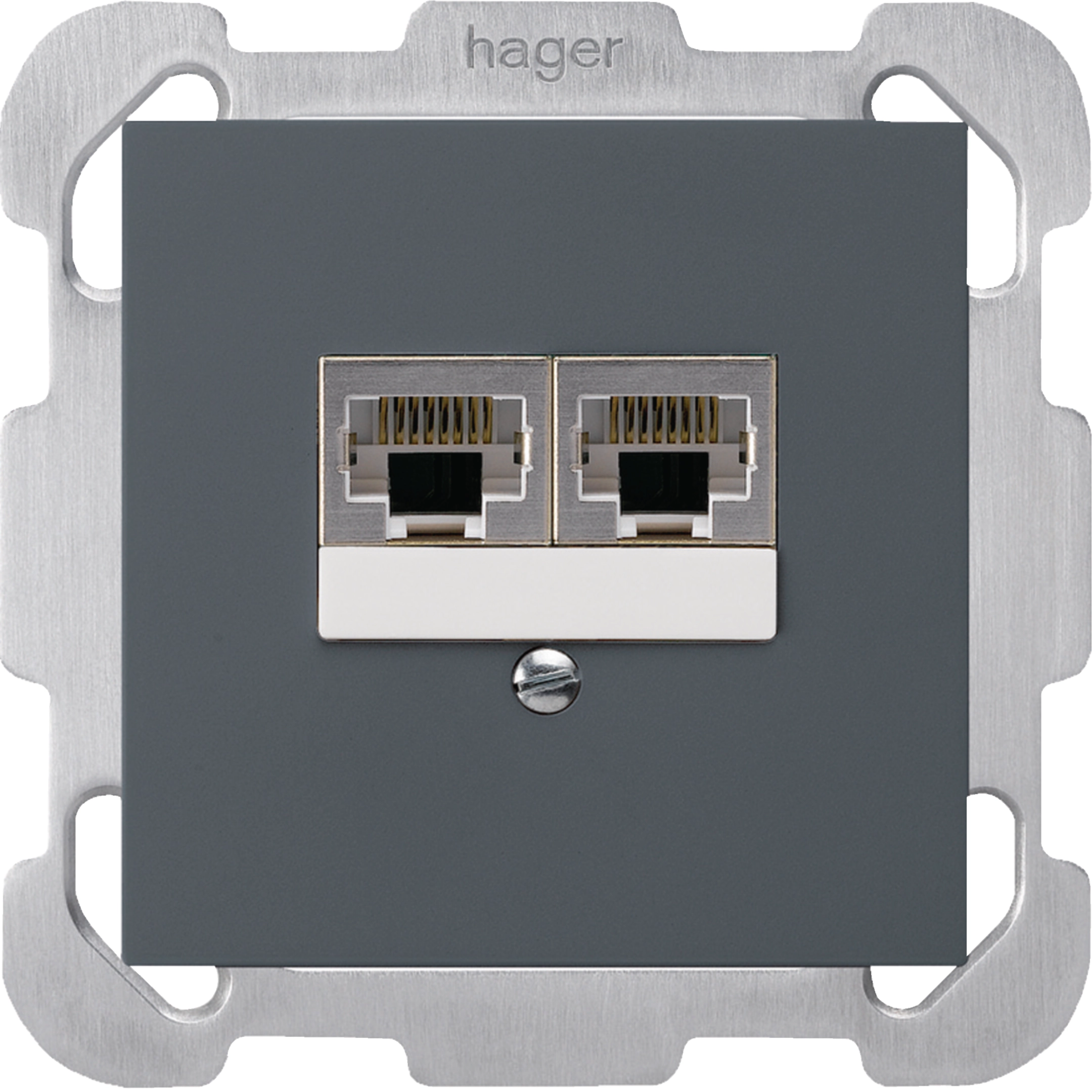 Odace Doppelsteckdose RJ45, Anthrazit, Ohne Stecker, 7,5 X 7,5 X 2,3 Cm