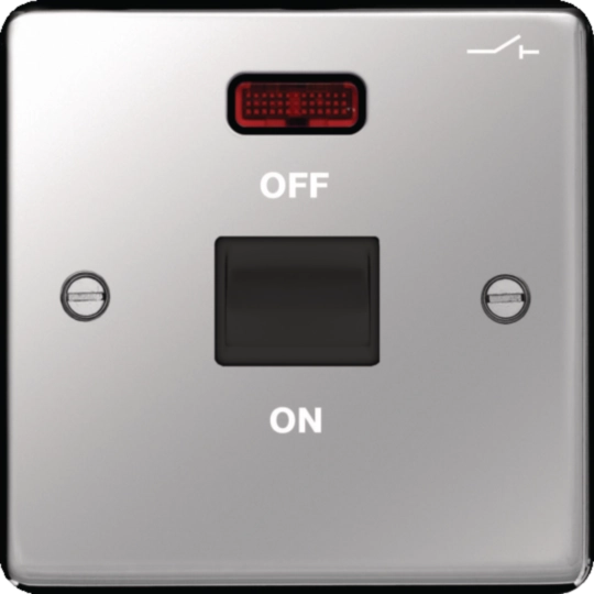 WRDP50NPSB - 50A Double Pole Switch 1 Gang with LED Indicator Polished Steel Black Insert