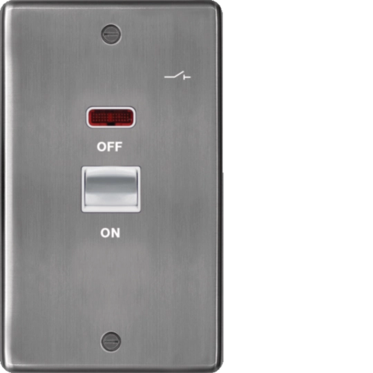 WRDP50VNBSW - 50A Double Pole Switch 2 Gang with LED Indicator Brushed Steel White Insert