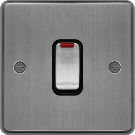 WRDP84NBSB - 20A Double Pole Switch with LED Indicator Brushed Steel Black Insert