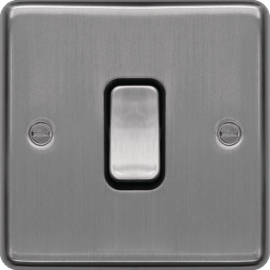 WRPS12BSB - 10AX 1 Gang 2 Way Wall Switch Brushed Steel Black Insert