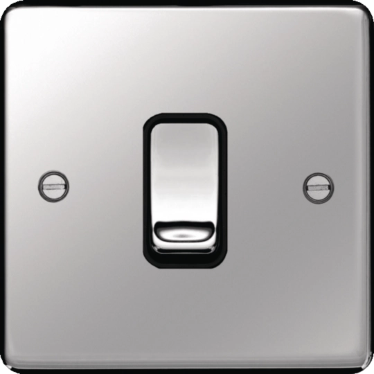 WRPS12PSB - 10AX 1 Gang 2 Way Wall Switch Polished Steel Black Insert