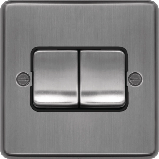 WRPS22WBSB - 10AX 2 Gang 2 Way Wall Switch  Wide Rocker Brushed Steel Black Insert