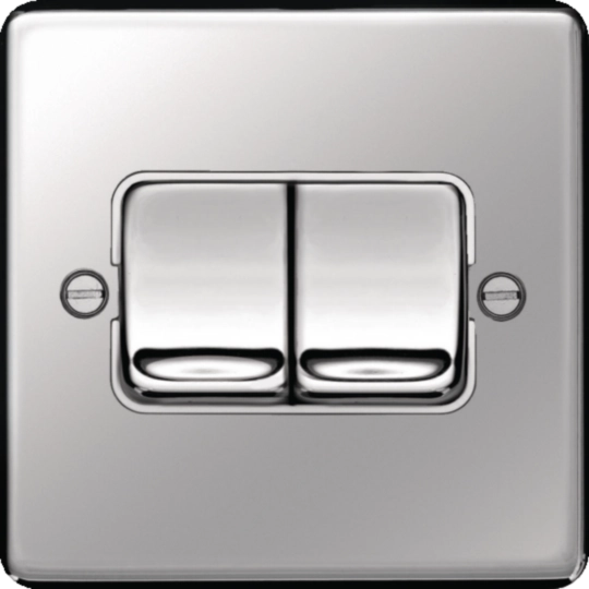 WRPS22WPSW - 10AX 2 Gang 2 Way Wall Switch  Wide Rocker Polished Steel White Insert