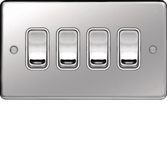 WRPS42PSW - 10AX 4 Gang 2 Way Wall Switch Polished Steel White Insert