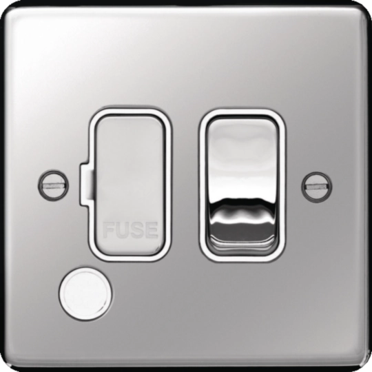 WRSSU83FOPSW - 13A  FCU Switched with Flex Outlet Polished Steel White Insert
