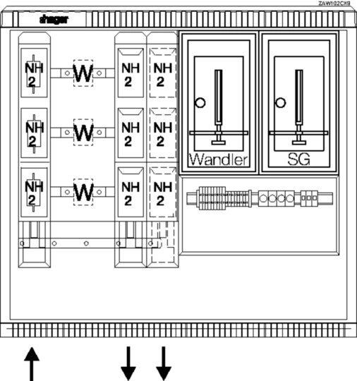 ZAW102CK9 - Wandler- und Messschrank, universN, bis 250 A, TN-C Netz, Avacon AG