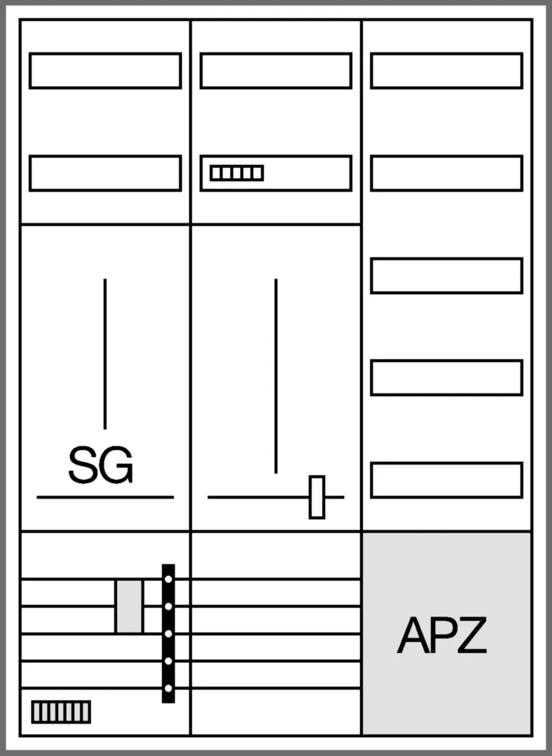 ZB332U19LS - Komplettschr., univ.Z 1100x800x205mm SKII, IP44, 1ZP/SG/VF-5rh/APZ, 3-feld, VBEW