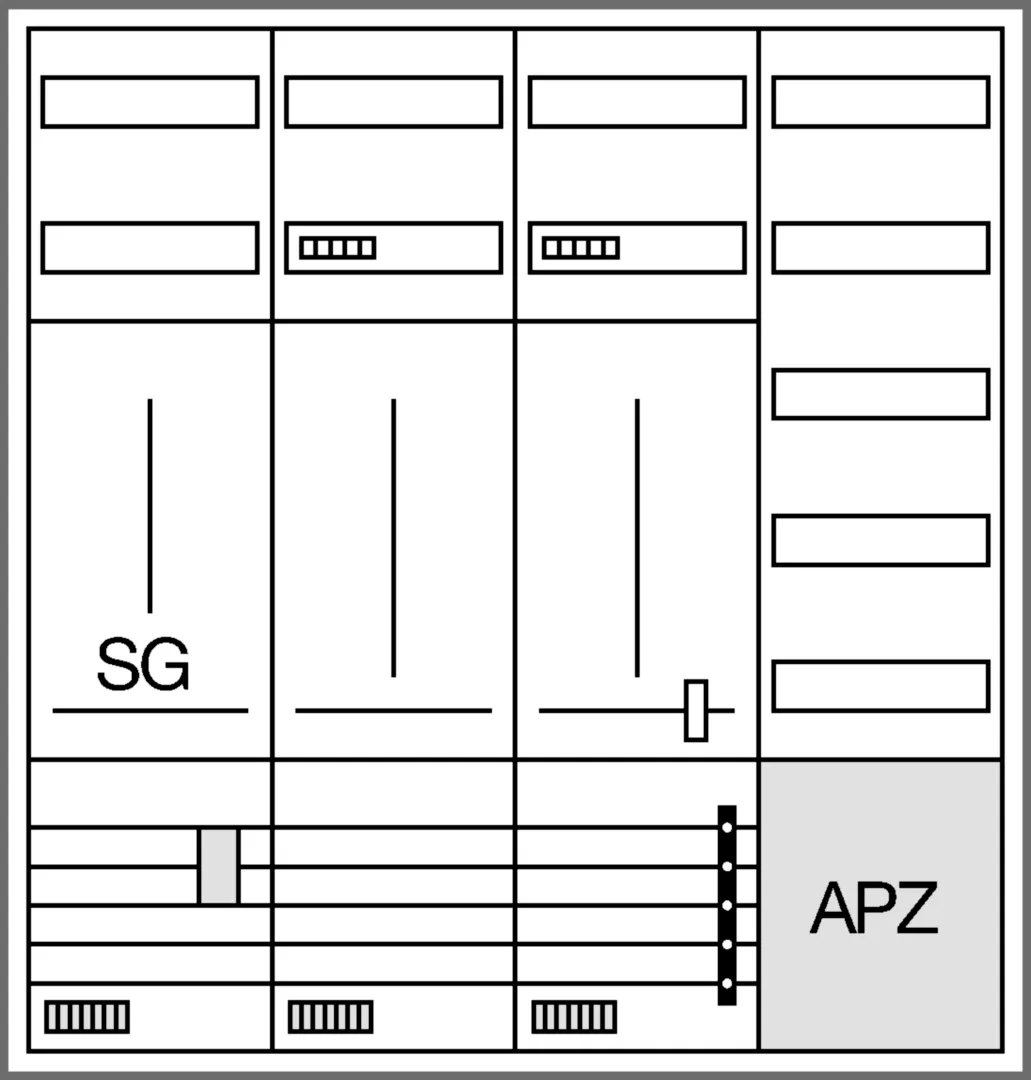 ZB341X29 - Komplettschrank, univ.Z, 2 ZP., 1 SG, 3P., APZ, VT5, H=1100mm, 4-feldig, ESA