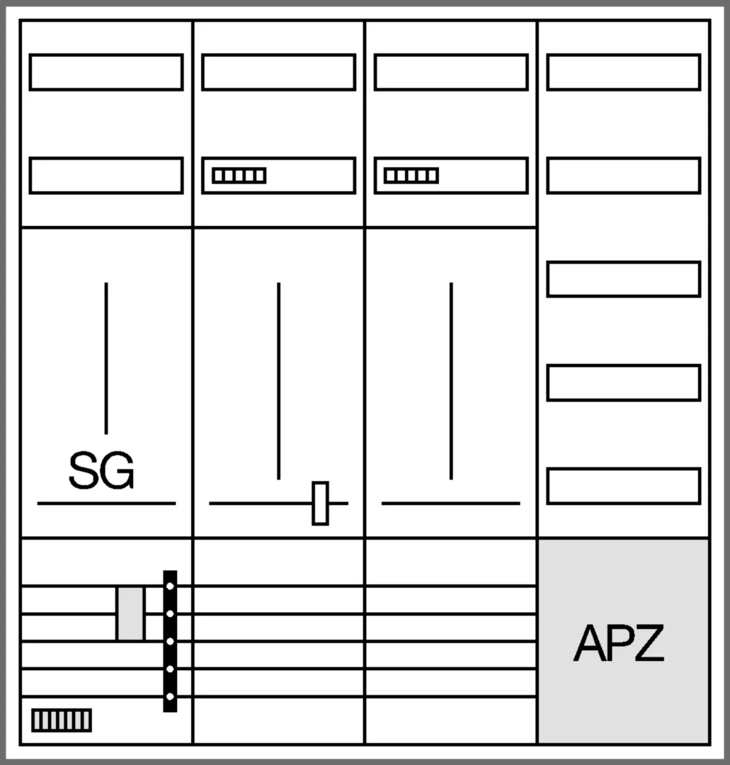 ZB342U25LS - Komplettschrank, univers Z, 1100x1050x105mm SKII IP44 2ZP/SG/VF-5rh/APZ 4-feld