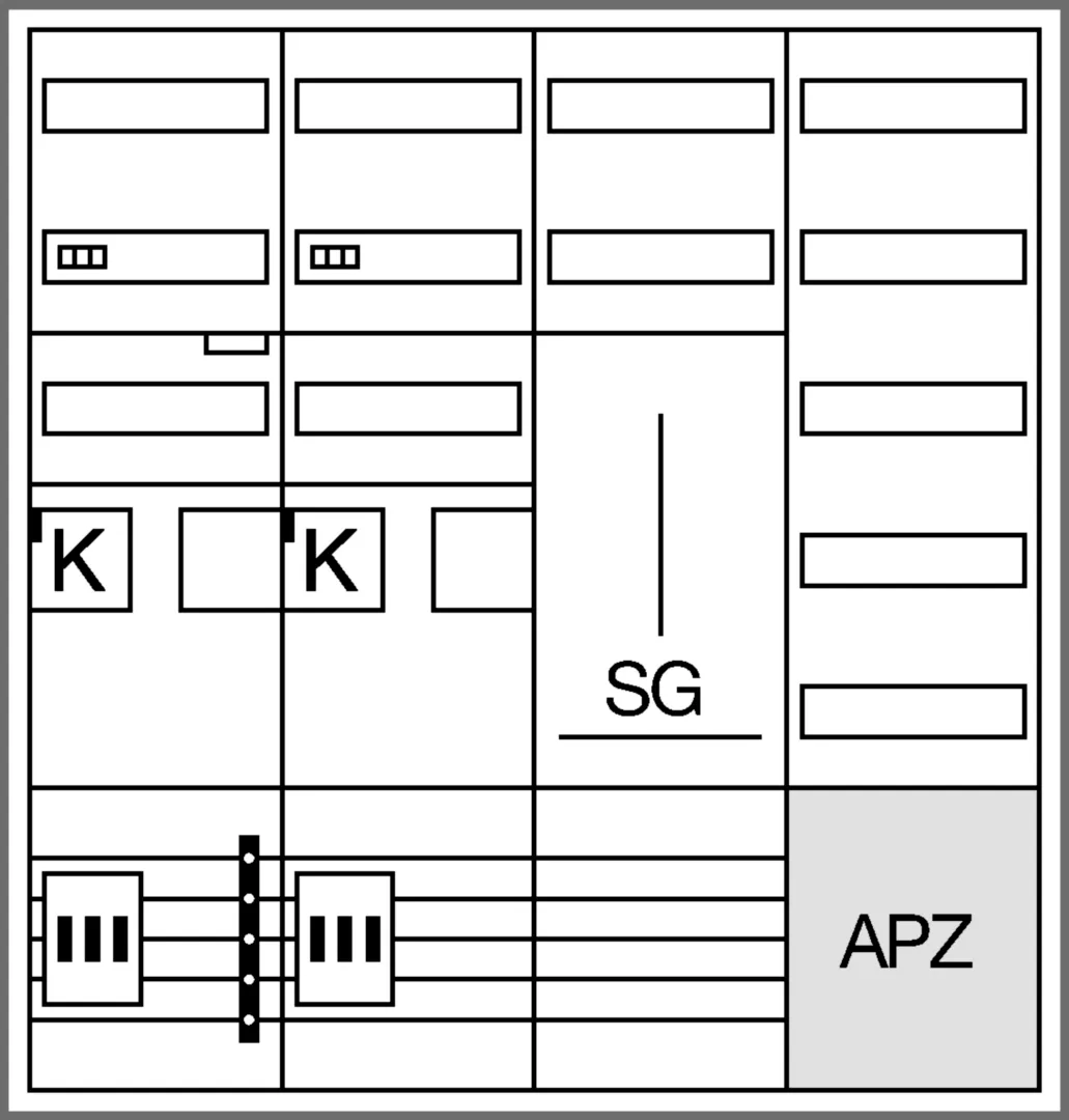 ZB34SEQ29A - Komplettschr., univ.Z 2ZP RES SG BKE-I OKK VT5 APZ SLS 50A, ESA, 1100x1050x205mm