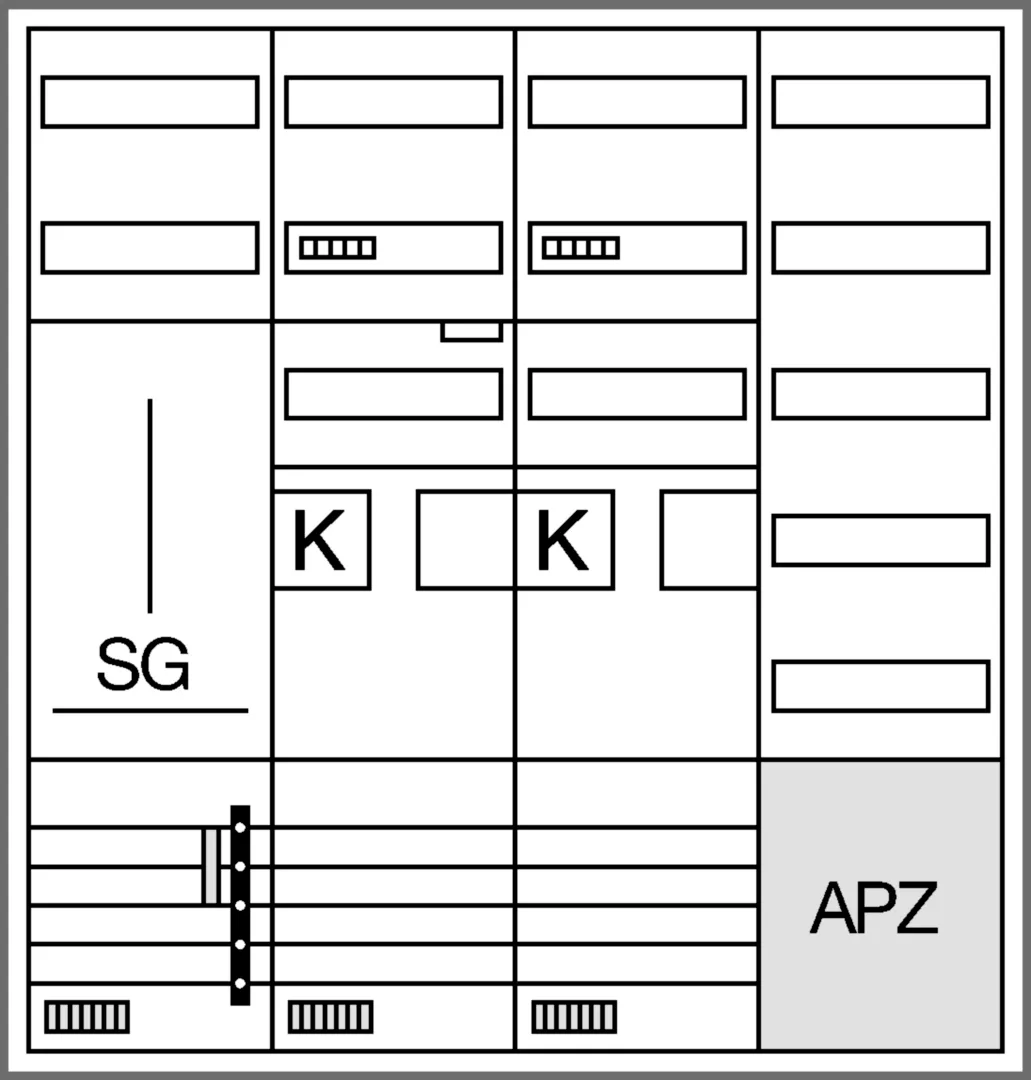 ZB34SET25LK - Komplettschrank, univers Z, 2ZP, 1 SG, BKE-I, APZ, VT5, H=1100mm, 4-feld