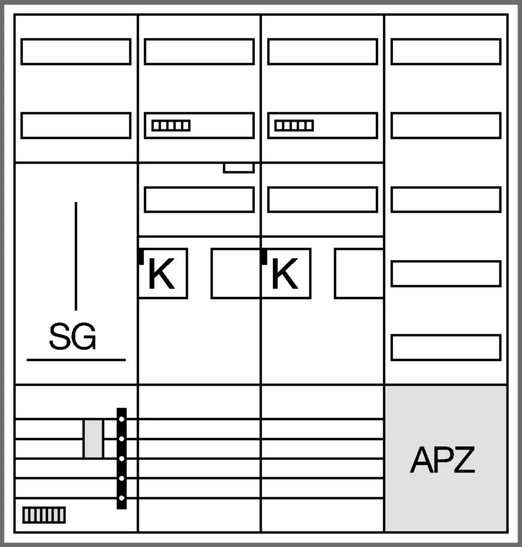 ZB34SET25LS - Komplettschr., univ.Z, 2 ZP, 1 SG, BKE-I, OKK, APZ, VT5, H=1100mm, 4-feldig, ESA