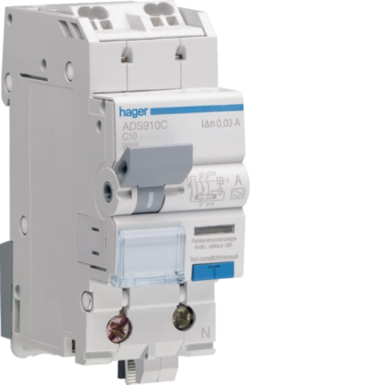 ADS910C - FI/LS-Schalter Hager RCBO quickconnect 2 230V Charakteristik C 10A 0.03A 2TE