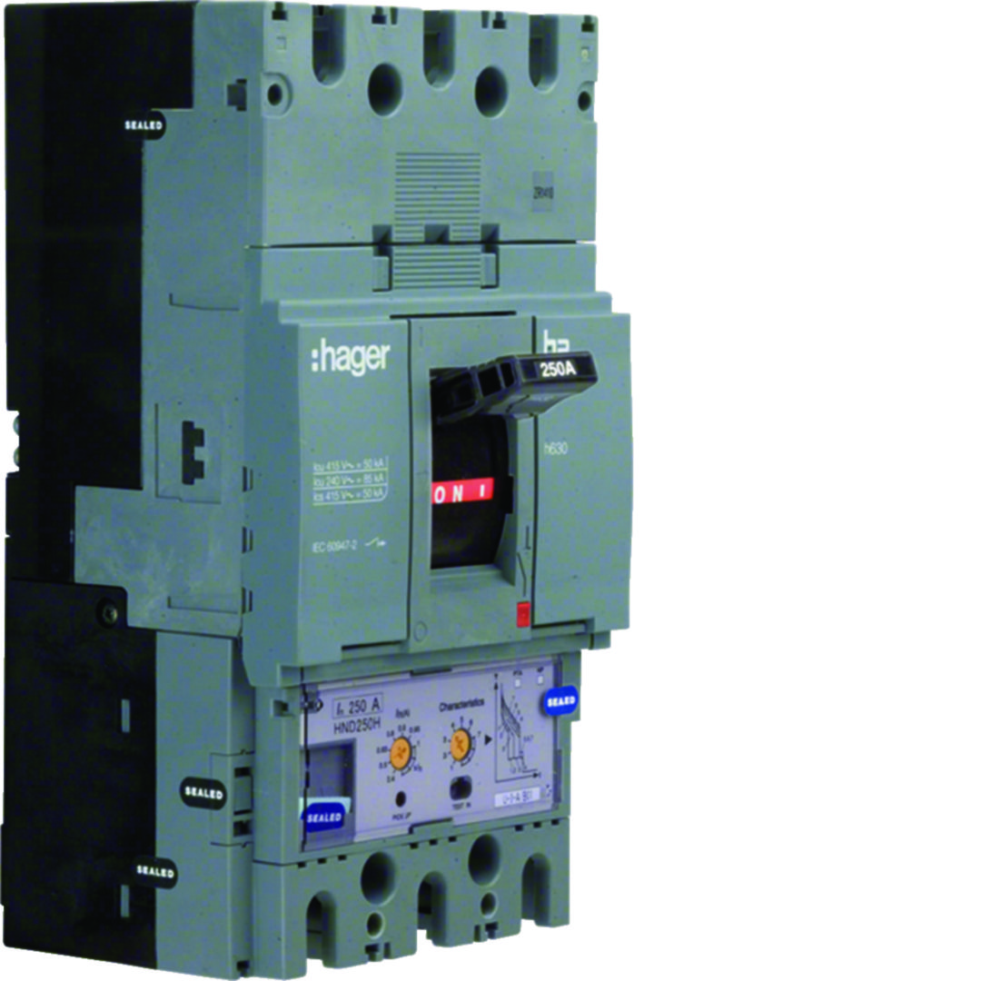 Kompakt megszakító LSI-kioldóval 3P fix 400A 160-400A-hő 70kA 2240-5200A-zárlati 220-690V HED Hager