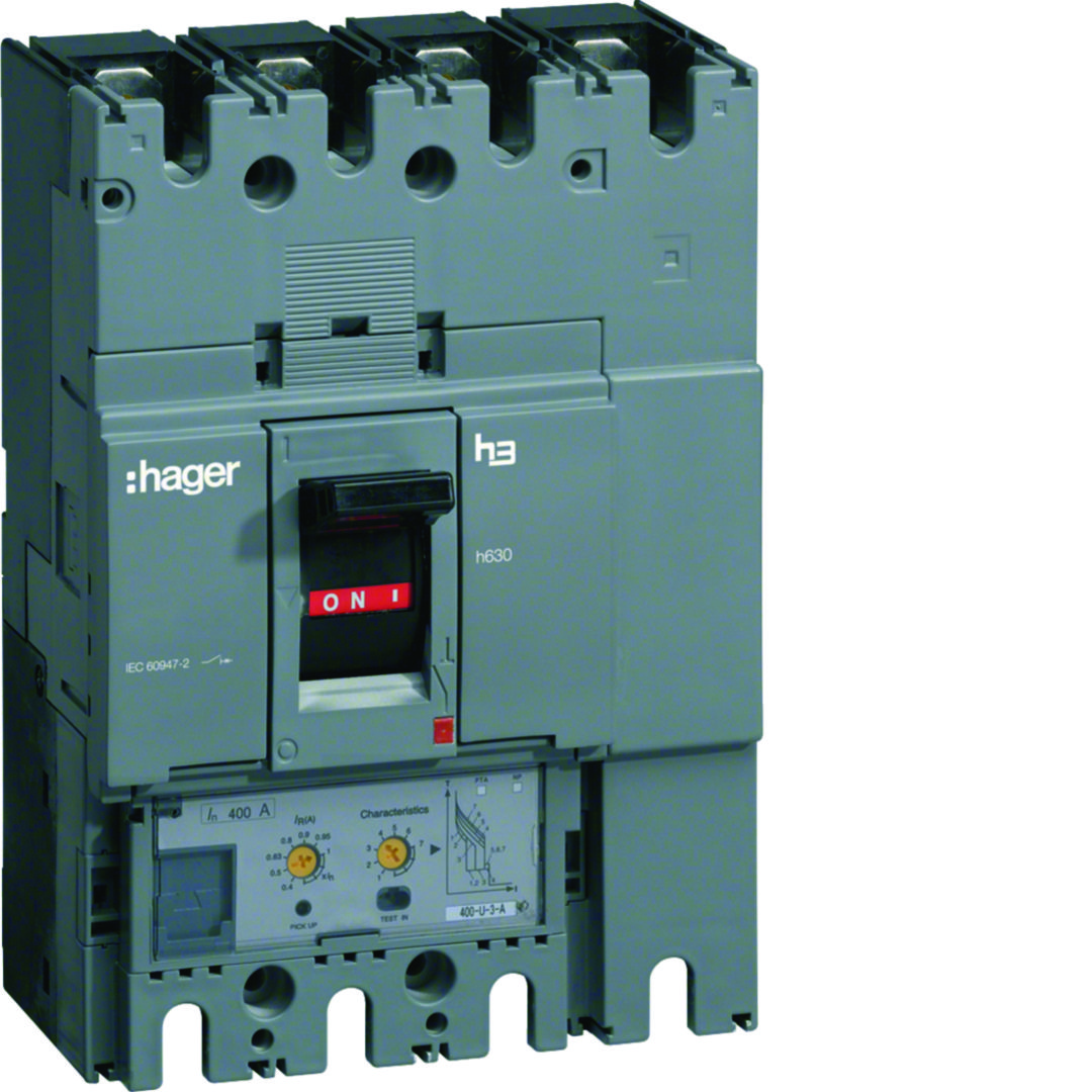 Kompakt megszakító LSI-kioldóval 4P fix 400A 160-400A-hő 70kA 2240-5200A-zárlati 220-690V HED Hager