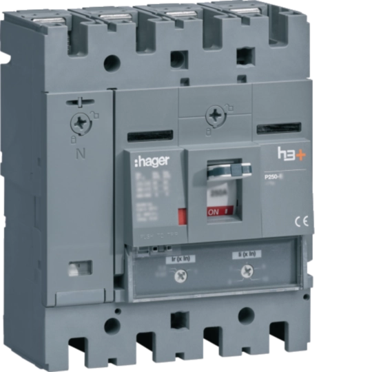 HHT126DR - Vermogensautomaat h3+, P250 TM 4P4D N0-100% 125 A 25 kA, boutaansluiting