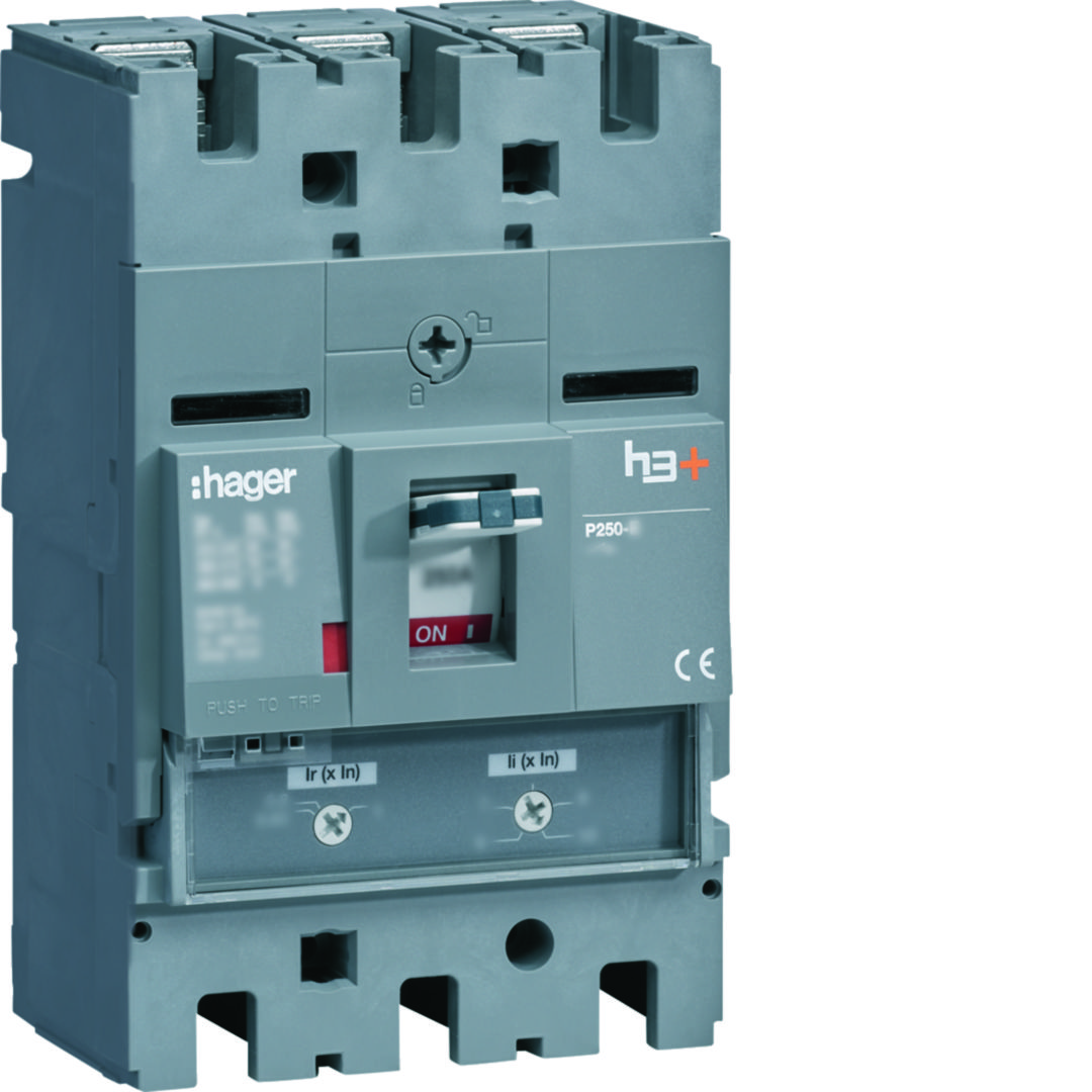 Kompakt megszakító TM-kioldóval 3P fix 250A 160-250A-hő 25kA 1500-2500A-zárlati 220-690V HHT Hager