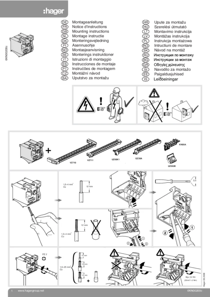 Bild Montageanleitung für GZ30xx, KN0xx, KN1xx, KN2xx, UT9xx, UY0xx - Zubehör (Stand: 09.2009) | Hager Deutschland