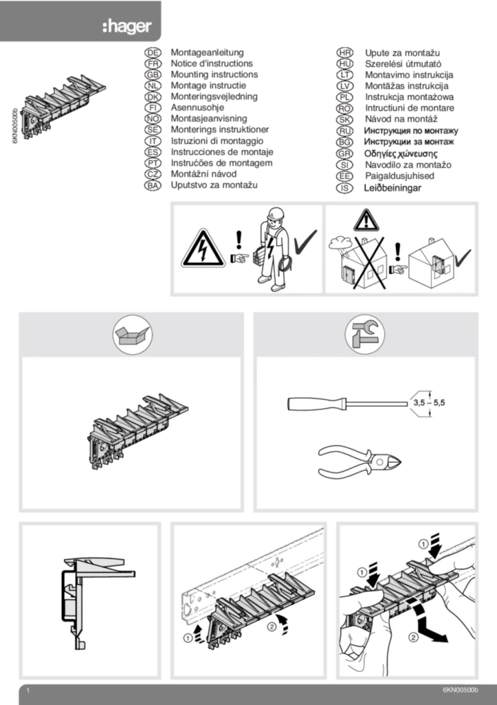 Bild Montageanleitung für KN00A - Klemmenträger, QC, Universaladapter (Stand: 09.2009) | Hager Deutschland