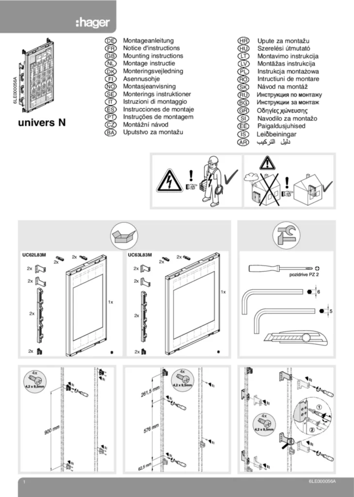 Bild Montageanleitung für UC62L83M, UC63L83M - Bausatz, universN (Stand: 07.2013) | Hager Deutschland