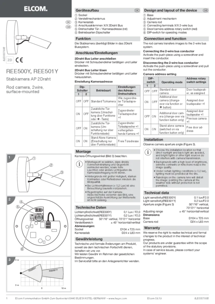 Bild Montageanleitung für REE500Y, REE501Y - Stabkamera AP 2Draht (EN, Stand: 09.2019) | Hager Deutschland