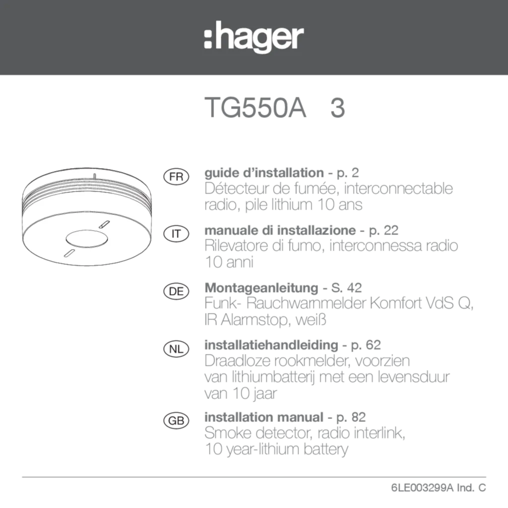 Image Notice Installation Détecteur Fumée TG550A hag M | Hager Belgique