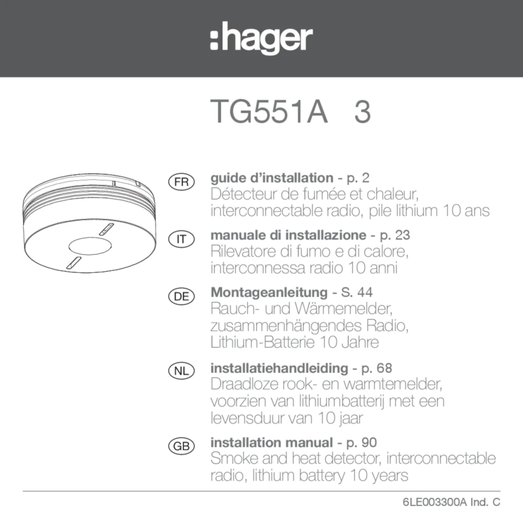 Image Notice Installation Détecteur Fumée TG551A hag M | Hager Belgique