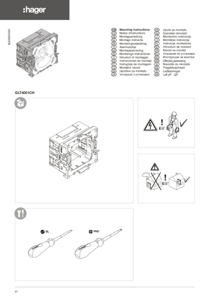 Bild Montageanleitung für Geräteeinbaudose GLT4001CH | Hager Schweiz