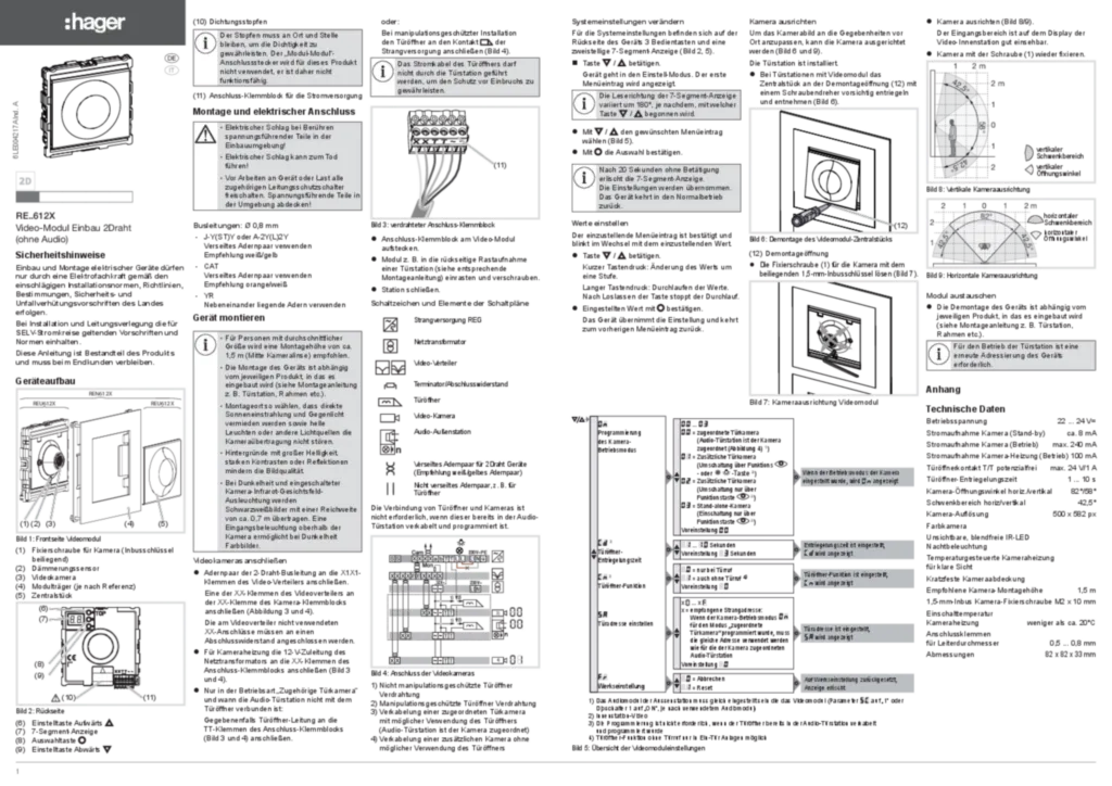 Image Notice Installation Module Video 2fils REU612X REN612X Hag D I | Hager Suisse