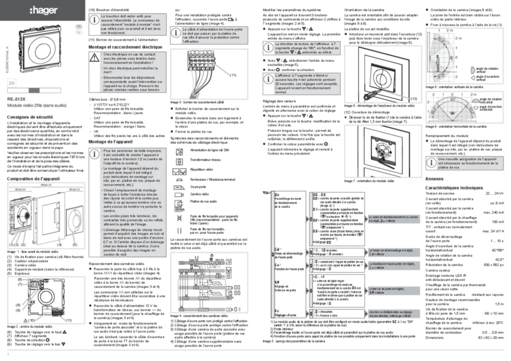 Image Notice Installation Module Video 2fils REU612X REN612X Hag F NL | Hager Suisse