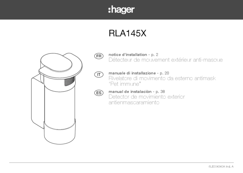 Image Notice Installation DET RLA145X Hag M | Hager France