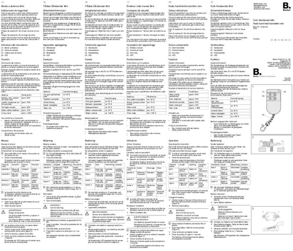 Image Manual for 2769 - Radio hand-held transmitter mini (DE-EN-FR-NL-NO-ES, 2010-08)  | Hager