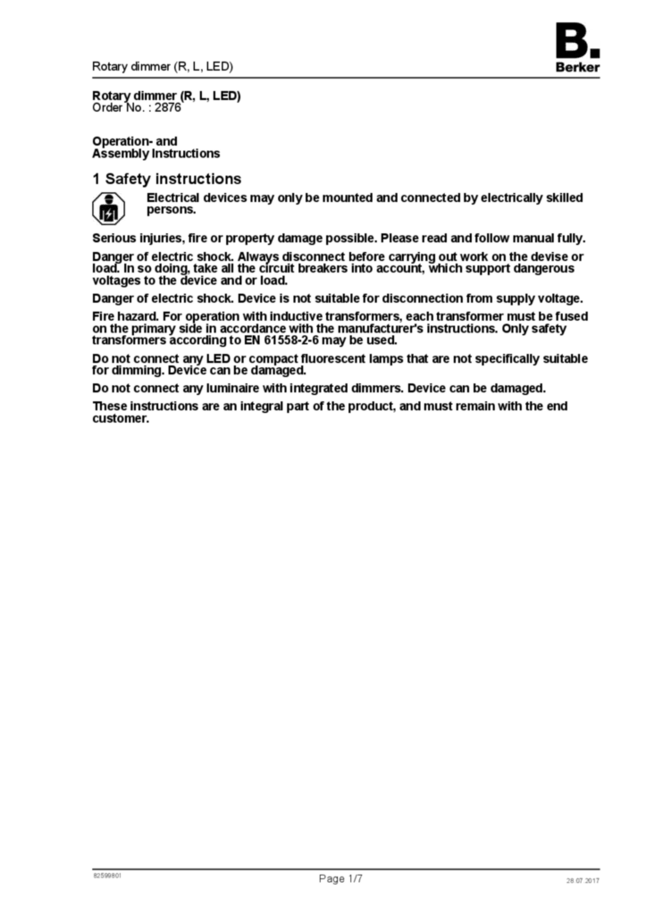 Image Manual for 2876 - Rotary dimmer 60 Hz (R, L, LED) (EN, 2017-07)  | Hager