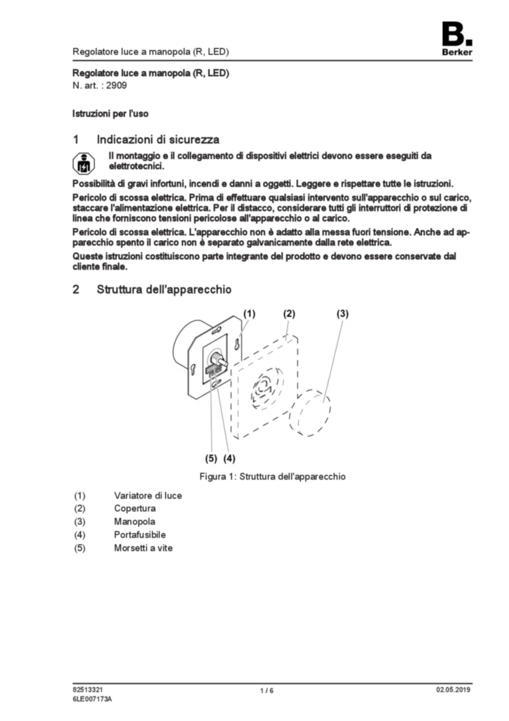 Immagine Manual for 2909 - Rotary dimmer (R, LED) (IT, 2019-05) | Hager Italia