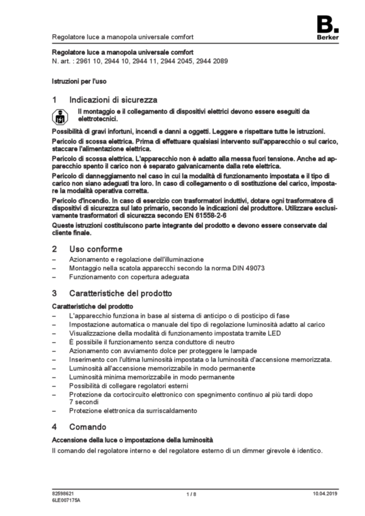 Immagine Manual for 2944xx-296110 - Universal rotary dimmer comfort (IT, 2019-04) | Hager Italia