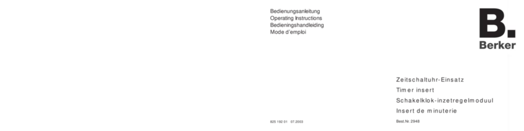 Bild Bedienungs- und Montageanleitung für 2948 - Einsatz für Zeitschaltuhr (DE-EN-NL-FR, Stand: 07.2003) | Hager Deutschland