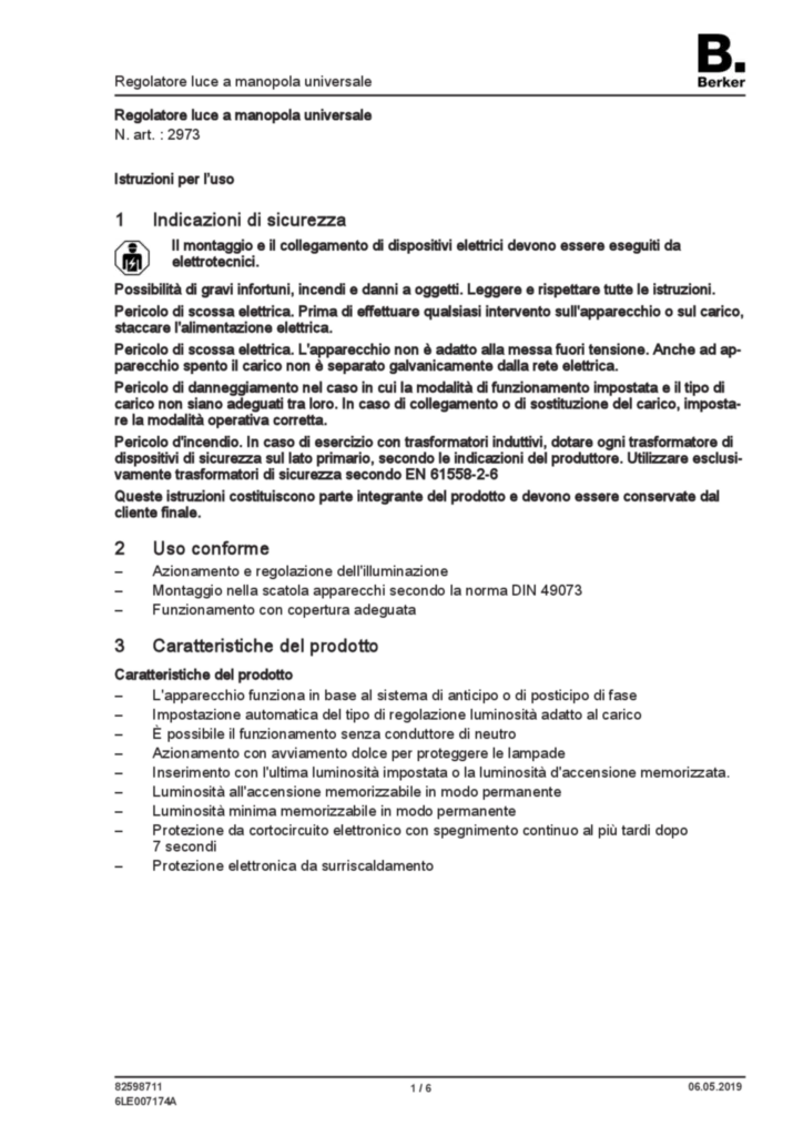 Immagine Manual for 2973 - Universal rotary dimmer (IT, 2019-05) | Hager Italia