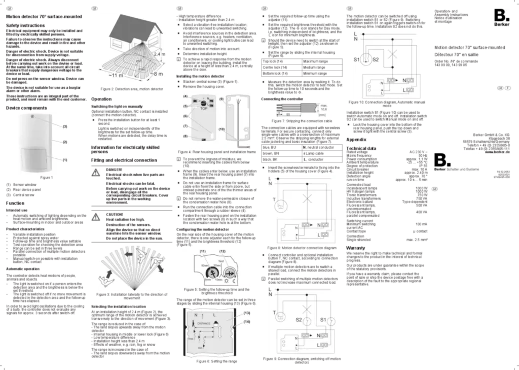 Bild Bedienungs- und Montageanleitung für 14399xx - Wächter 70° AP (EN-FR, 2012-12) | Hager Deutschland