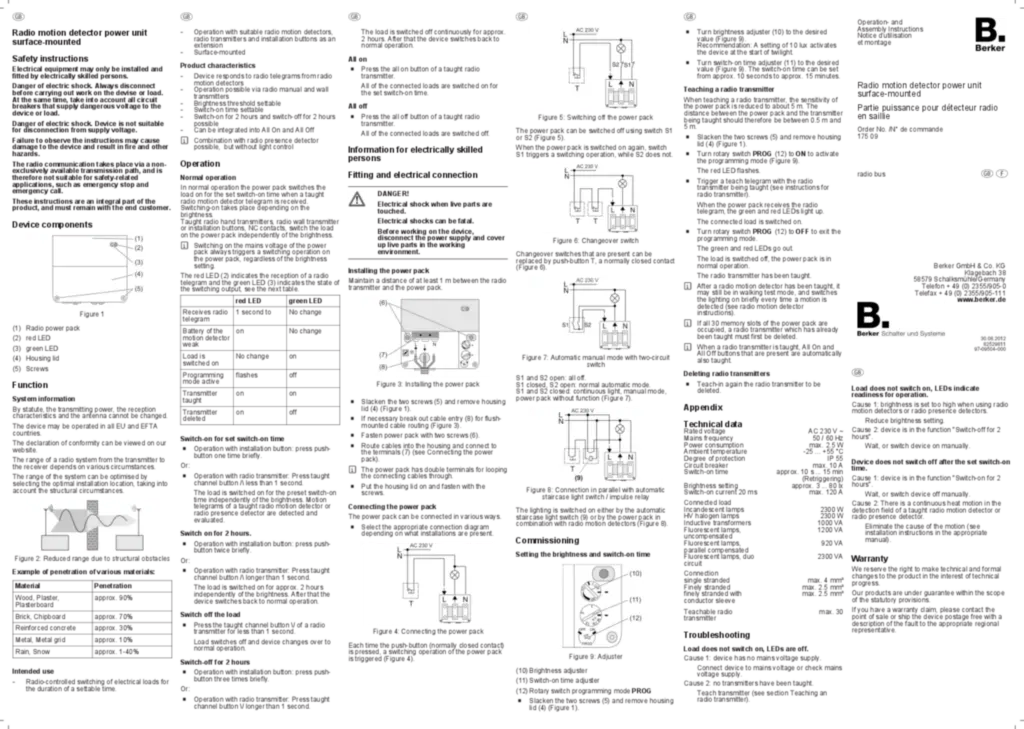 Bild Bedienungs- und Montageanleitung für 17509 - Funk Wächter-Leistungsteil AP (EN-FR, 2012-05) | Hager Deutschland