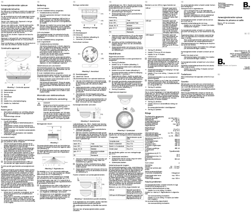 Afbeelding Manual for 170108 - Presence detector AP (FR-NL, 2011-10) | Hager Nederland