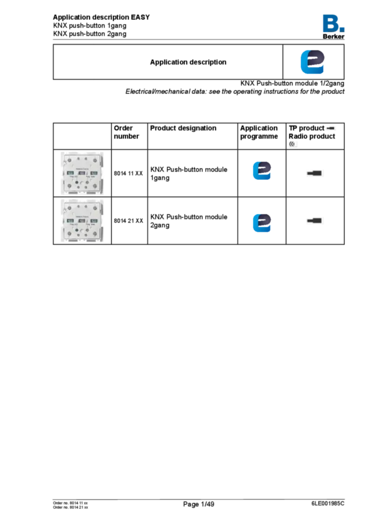 Bild Applikationsbeschreibung EASY für 801411XX, 801421XX - Tastsensor 1-/2fach, mit integriertem Busankoppler (EN, 2022-01), easy link | Hager Deutschland