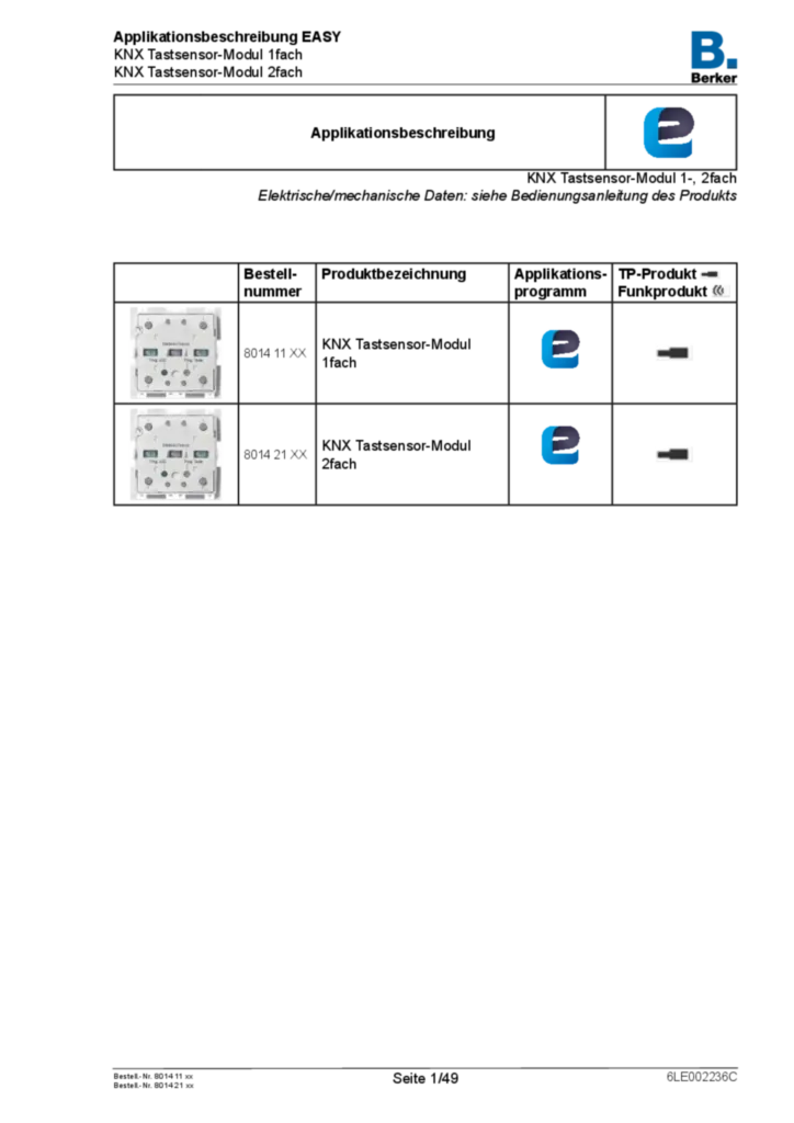 Bild Applikationsbeschreibung EASY für 801411XX, 801421XX - Tastsensor 1-/2fach, mit integriertem Busankoppler (DE, 2022-01), easy link | Hager Deutschland