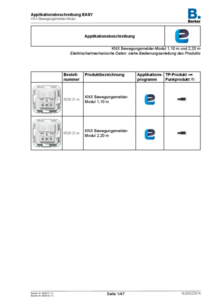 Bild Applikationsbeschreibung ETS für 802621xx-802622xx - Bewegungsmelder mit integriertem Busankoppler (DE, 2016-08), easy link | Hager Deutschland