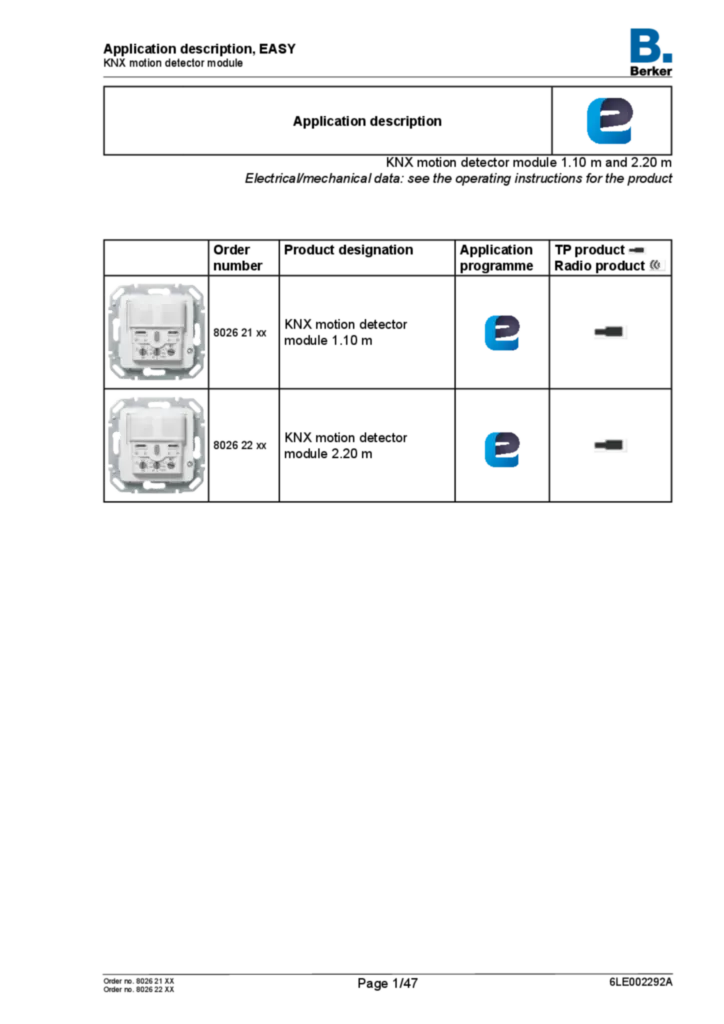 Image Description de l'application ETS pour 802621xx-802622xx - Détecteur de mouvement  avec coupleur de bus intégré (EN, 2016-08), easy link | Hager Belgique