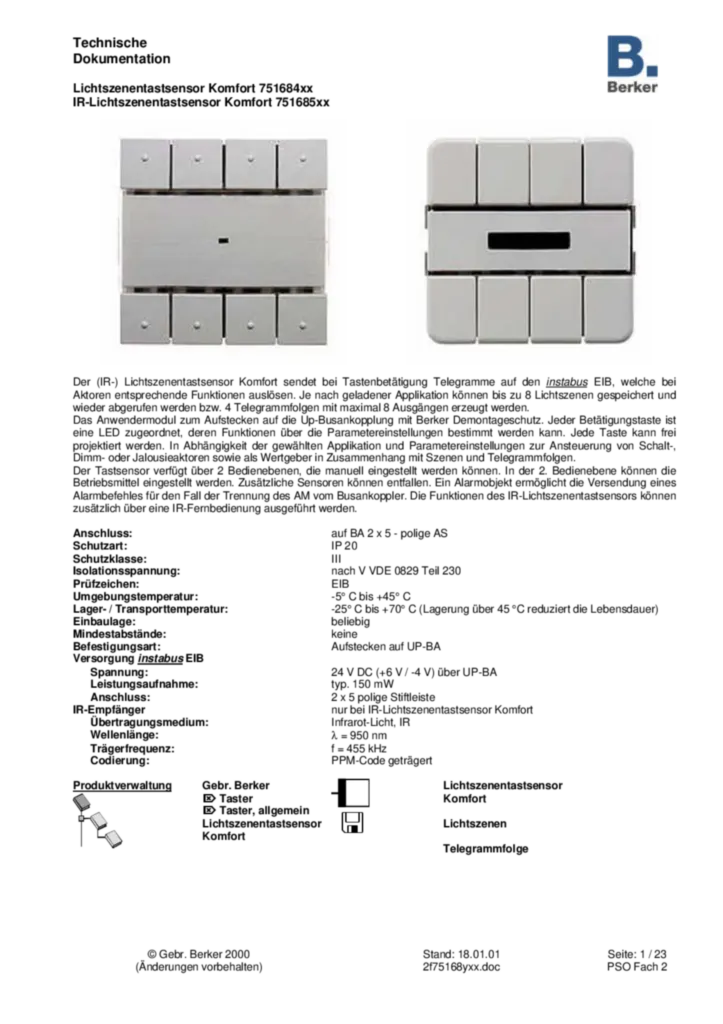 Bild Applikationsbeschreibung ETS für 75168xx - Tastsensor 4fach für Lichtszenen (DE, 2001-01) | Hager Deutschland